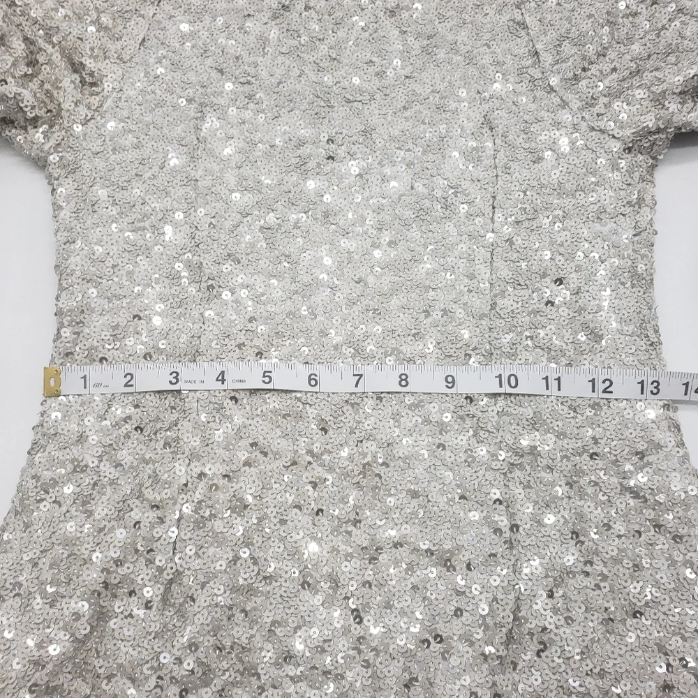 Free People Women US 6 champagne all over sequin dress Party Girl mini side zip - Picture 13 of 15